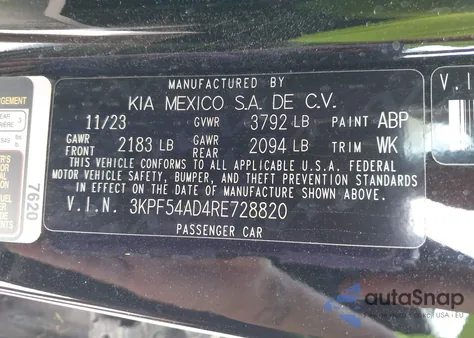 2024 Kia Forte Gt-Line из США, поврежденный, VIN 3KPF54AD4RE728820